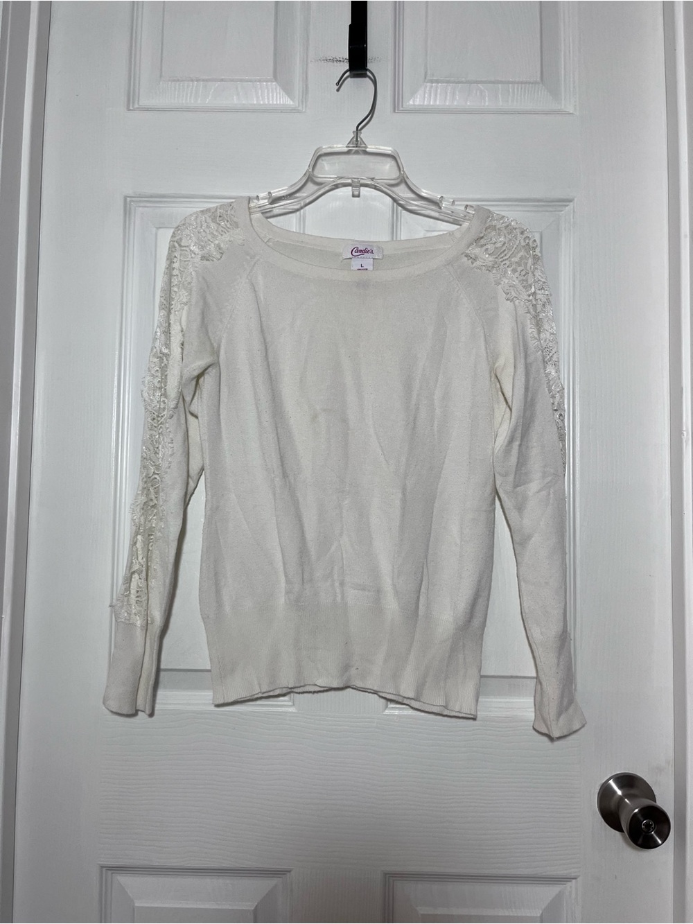 Candie's Ivory Lace-Trim Knit Sweater
